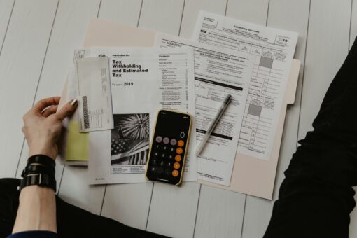 Bookkeeping paperwork and calculator
